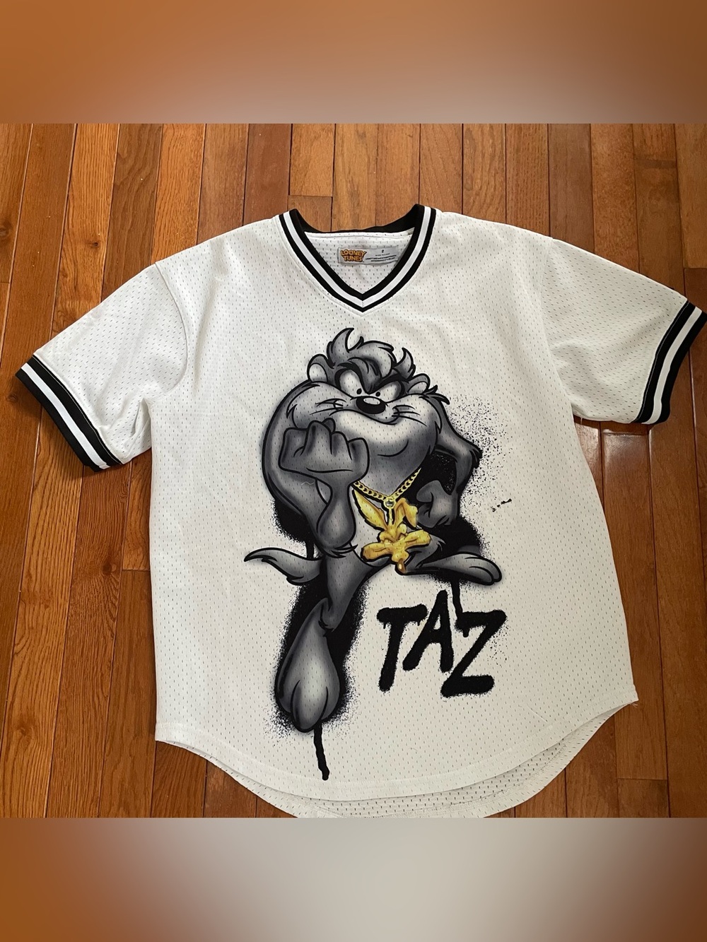 Warner Bros. Looney Tunes White Mesh Jersey with Black Trim and Gold Logo